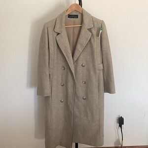 Women's Tan Double-Breasted Trench Coat petite